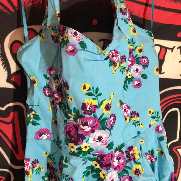 Hell Bunny Turquoise Floral Pinup Halter Dress 👗 - Picture 8 of 11